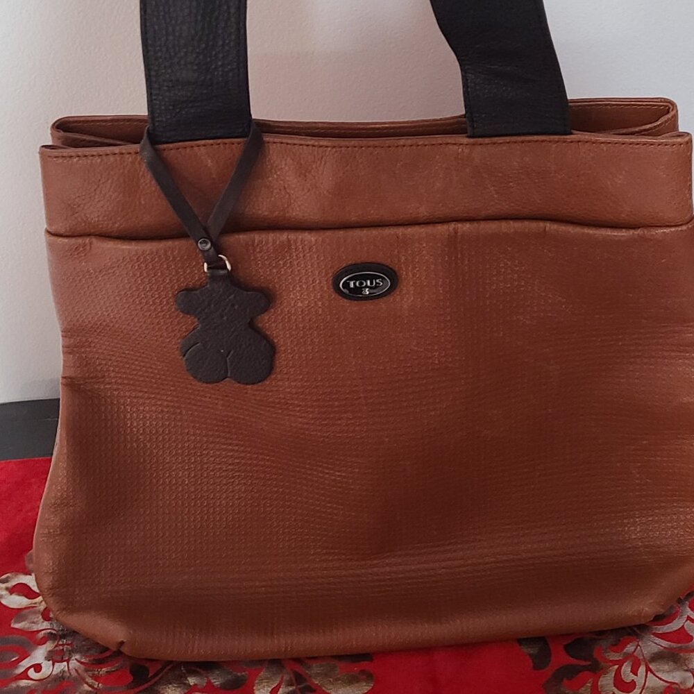 Tous Brown Leather Tote with Black Handles